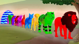 Paint & Animals Lion Tiger Cow Gorilla Elephant Fountain Crossing Transformation Animal Game | GTA 5