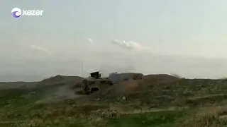 The defeat of the Armenian T-72 tank by the ATGM Rafael Spike-LR from the armored vehicle SandCat