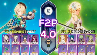 F2P Spiral Abyss 4.0 C0 Freminet Melt & C6 Dendro Traveler Hyperbloom Floor 12 9stars Genshin Impact