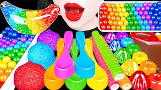 ASMR RAINBOW DESSERTS 신기한 무지개 디저트 KOHAKUTO POPPING BOBA EDIBLE SPOON MARSHMALLOW 레인보우 음식 먹방 MUKBANG