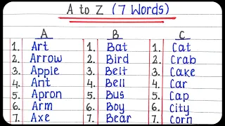 A to Z alphabet 7 words | A to Z alphabets with spelling for 7 words | Seven words A to Z