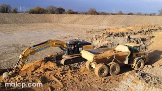 27th Nov 21 - Update on reservoir in Blaxhall, Suffolk. CAT Caterpillar 336F & Bell dump trucks