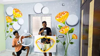 Flower design 3D Wall Art Ideas with Spray | Painted like wallpaper