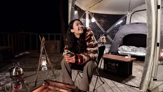 Cozy winter solo camping. The drone was broken, but it was still a happy day