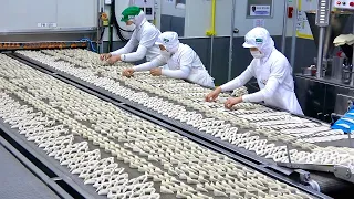 Amazing Dumpling Mass Production Process. Interesting Korean Dumpling Factory