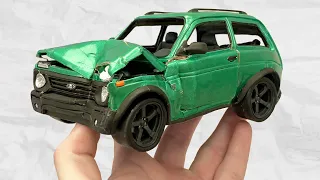 Crash Test Car Niva made of Plasticine clay