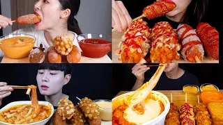 MUKBANGERS ENJOYING Korean Corn Dogs + Rose Tteokbokki ASMR (NO TALKING)