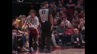 Same Woman Knocked Over By LeBron Spills Tray On Court