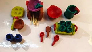 watch and listen|Amazing technique make kitchen set with clay|miniature clay kitchen set