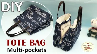 DIY MULTI-POCKET TOTE BAG, zipper bag | วิธีการทำกระเป๋าหูหิ้วแบบหลายช่อง