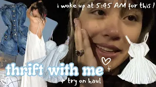 THRIFT WITH ME @ 7 AM + try on haul!! i went to a NEW thrift store?? 🫣🤭