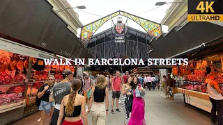 WALK IN BARCELONA LA BOQUERIA LA RAMBLA IN 4K REAL AUDIO