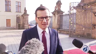 Premier Mateusz Morawiecki po Nieformalnym szczycie Rady Europejskiej w Pradze.