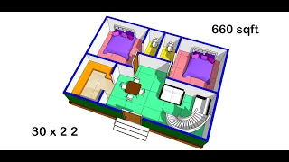 30 x 22 village simple house plan design II 30 x 22 ghar ka naksha II 2 bhk house design