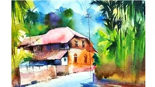 What a beautiful konkan house! in watercolour/in Milind mulick sir way/by his student Rahul.