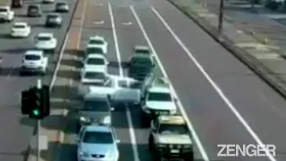 Miracle in Traffic: Truck Shoots Across Busy Traffic Not Hitting A Single Vehicle