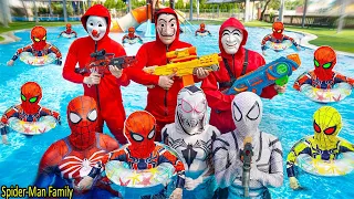 Siêu Nhân Nhện Tiêu Diệt Tên Cướp Tại Hồ Bơi Giải Cứu Con Tin || Spider-Man Family