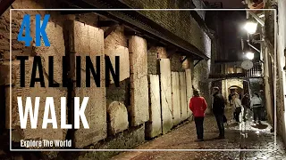 Walking Tour in Estonia 4K 60fps - Night Walk through Tallinn UNESCO Old Town with Captions | 2/3