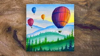 Hot Air Balloon Summer Adventure | Beginner Step-by-Step Acrylic Paint Tutorial | Creatively