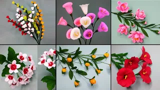 Best 6 Beautiful Paper Flower Making Ideas | DIY Paper Crafts | Home Decor | Crepe Paper Flower