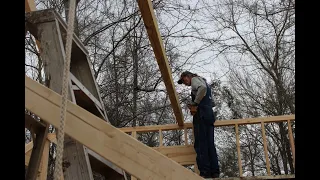 Off Grid Cabin Build | Installing Ceiling JOISTS and Exposed BEAMS  | Episode 4