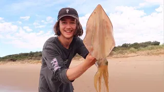 A MEGA Squid! Caught From The BEACH!!