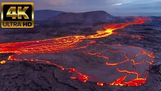 HUGE LAVA RIVER LEAVES VIEWERS IN AWE AT SUNSET! EPIC DRONE FLIGHT, OVER AN ERUPTING VOLCANO! 4K