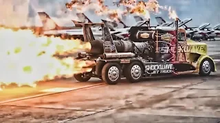 Shockwave Jet Truck Shoots Flames On Runway Dragstrip