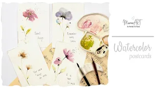 4 simple and elegant watercolor postcards - tutorial for beginners