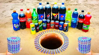 Experiment: Coca Cola, Fanta, Mirinda, Pepsi, Dr Pepper, Sprite and Mentos in big underground hole