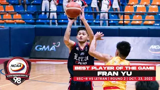 NCAA Season 98 | Best Player: Fran Yu (Letran vs SSC-R) | Men's Basketball Tournament Round 2