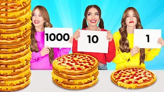 DESAFÍO DE ESCAPE DE 100 CAPAS DE COMIDA || Comida gigante VS. pequeña por 24 horas por 123 GO!