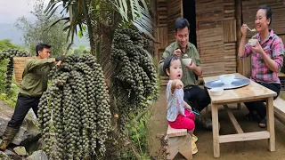 My husband picks wild fruits to sell, and my daughter and I stay home and make wooden dining tables