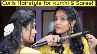 TRADITIONAL HAIRSTYLE FOR SAREE & KURTHI| WEDDING & PARTY HAIRSTYLE| EASY HAIRSTYLE | CURLS HAIRTYLE