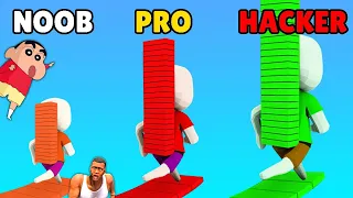 SHINCHAN vs FRANKLIN vs CHOP Making Biggest Bridge in Bridge Run Noob vs Pro vs Hacker Game in hindi