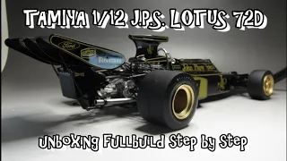 Scale Car Plastic Model TAMIYA 1/12 J.P.S. LOTUS 72D unboxing fullbuild step by step