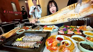 1,550 Dollar per meal..😱 310 Dollar for a live eel?! Flower shrimp tuna mukbang
