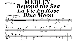 MEDLEY Beyond The Sea La Vie En Rose Blue Moon Alto Sax Sheet Backing Track Play Along Partitura