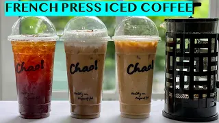 3 CLASSIC ICED COFFEE RECIPES USING FRENCH PRESS: AMERICANO, LATTE, CAPPUCCINO - FOR 22OZ CUPS