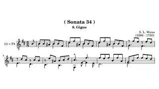 Silvius Leopold Weiss - Gigue - Sonata No. 34 in D Minor - Score Video