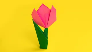 How To Make Tulip Flower With Paper | Easy Paper Tulip Origami Flower Tutorial | 92 Crafts