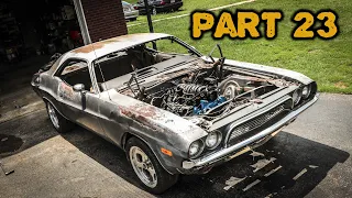 ABANDONED Dodge Challenger Rescued After 35 Years Part 23: HEMI Installed!