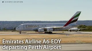 Emirates Airline (A6-EDY) departing RW03 at Perth Airport.