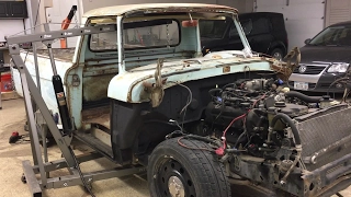 F100 to Crown Vic Frame Swap Ep.6 Body Mounting, Motorbikes, and Naptime
