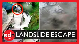 Close Call! Powerful Landslide Narrowly Misses Pedestrian in Italy