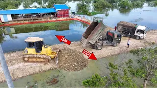 Getting Started​ Filling up land huge, Bulldozer KOMATSU DR51PX Push Soil & Stone Into Water