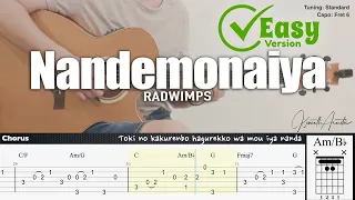 Nandemonaiya (Easy Version) - RADWIMPS | Fingerstyle Guitar | TAB + Chords + Lyrics