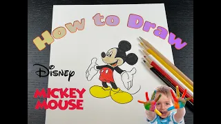 How to draw and color Disney's Mickey Mouse - Easy step by step how to draw