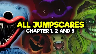 ALL JUMP SCARES from Poppy Playtime - Chapter 1 2 and 3 - Catnap, Huggy Wuggy, Miss Delight and more