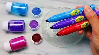 Most Satisfying Slime ASMR Video! Relaxing Crayola Markers & Glitter Slime Mixing Video #48!